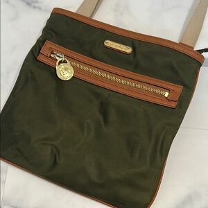 Michael Kors Nylon Crossbody Bag in Olive Green and Tan